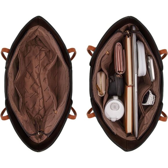 Women Orange Coffee Imported Vegan Leather Medium Top Handle Satchel Tote Bags - Picture 5 of 6